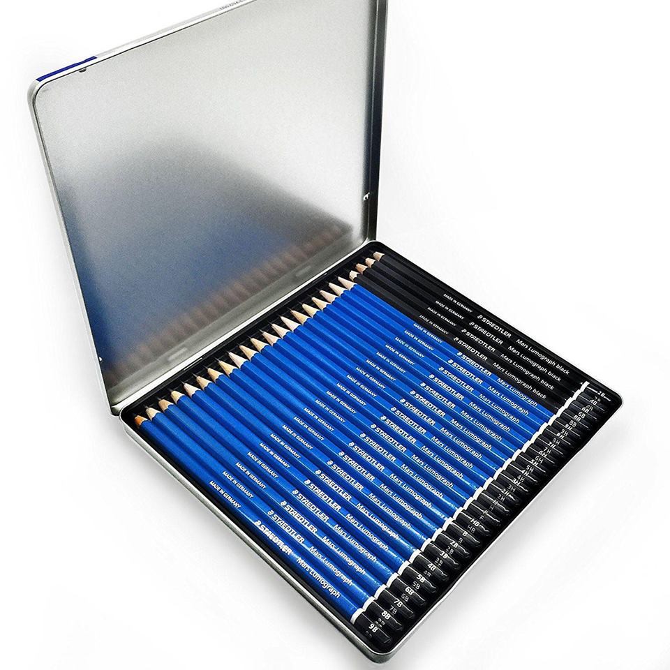 [ TÂM TÂM ]-Bộ chì phác thảo Staedtler Mars Lumograph 24 cây thân xanh và đen mã 100G24S-