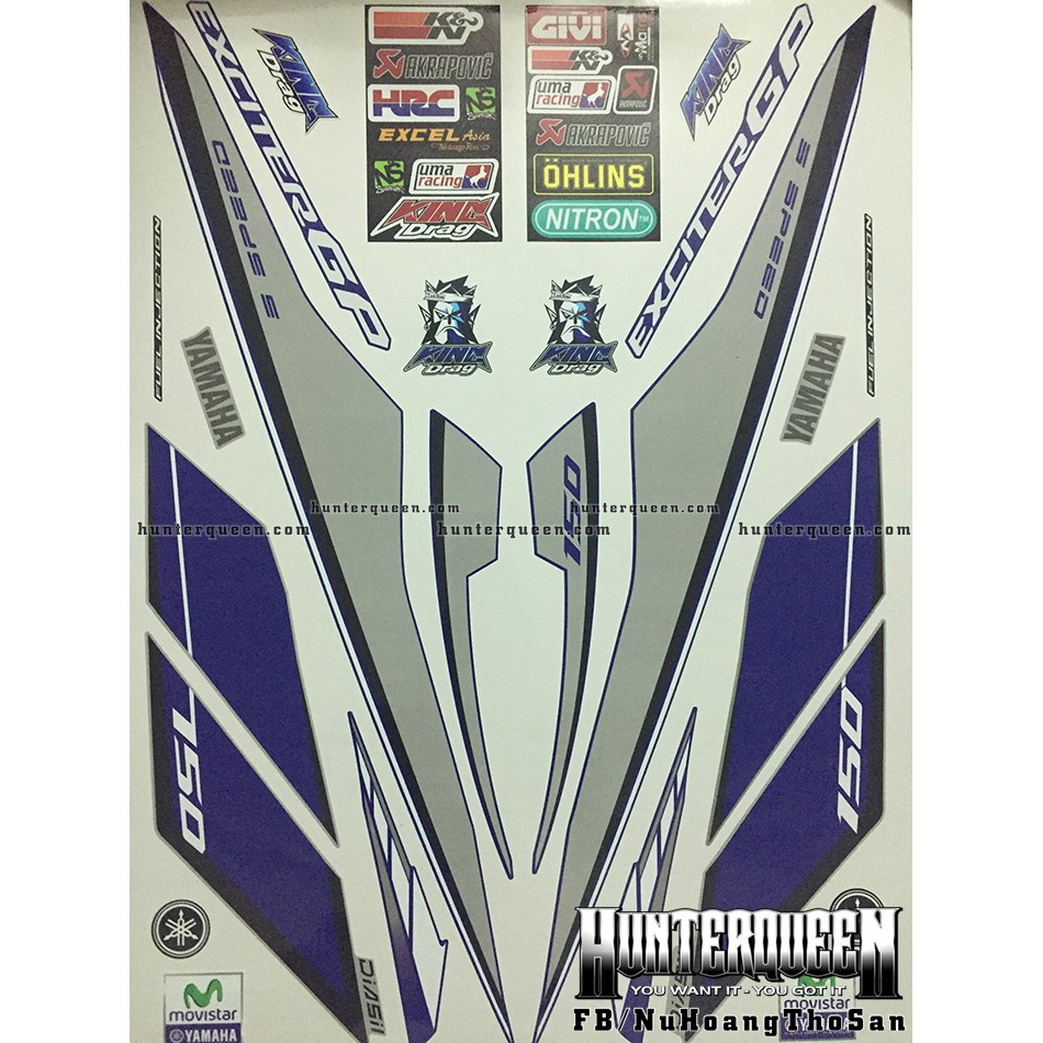 Tem Exciter 150. Tem rời mẫu zin GP đời 2015. Dán xe xanh bửng bạc. Xe màu khác vui lòng inbox