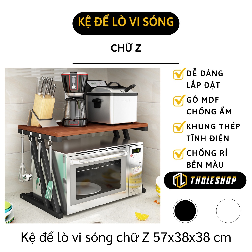 Kệ Nhà Bếp - Kệ Để Lò vi Sóng Chữ Z Sơn Tĩnh Điện Chống Ẩm, Có Móc Treo Bên Cạnh 9466
