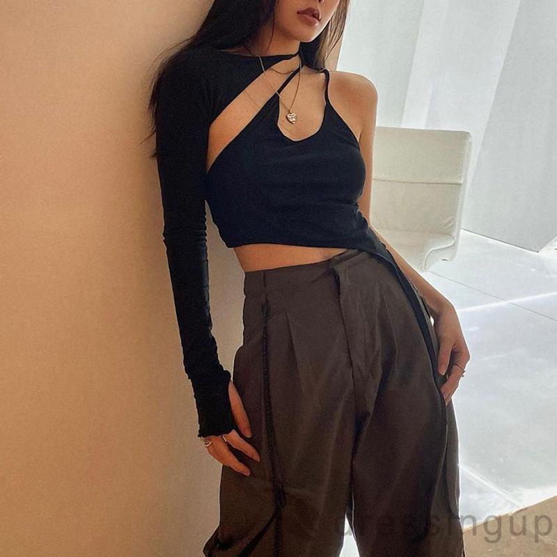 Áo ngắn hai dây tay áo đơn rời màu thời trang cho nữ