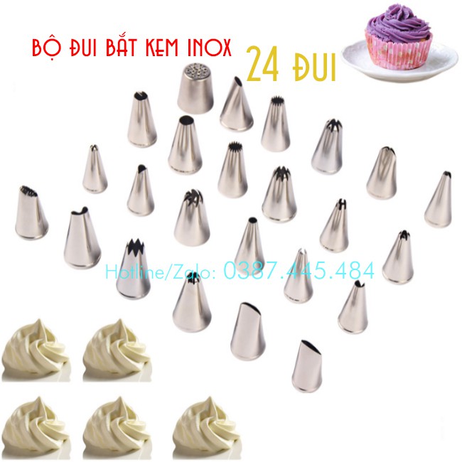 Bộ 24 đui bắt kem inox cao cấp, bền đẹp, nhiều mẫu đẹp - Máy móc pha chế giá sỉ TM