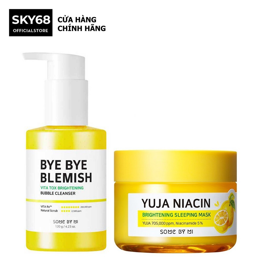 Combo 2 Sản Phẩm Làm Sạch Sâu, Dưỡng Ẩm Giảm Nám Trắng Da Some By Mi YUJA(Gel Rửa Mặt Bye Bye YUJA 120g+ Mặt nạ Ngủ 60g)