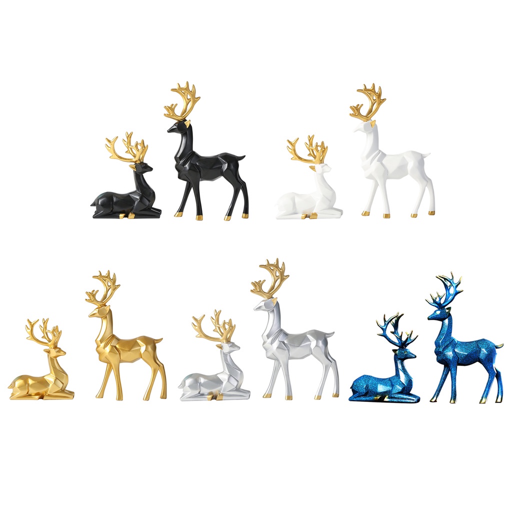 Set 2 mô hình tuần lộc hình học bằng nhựa resin dùng trang trí phòng khách/tủ rượu