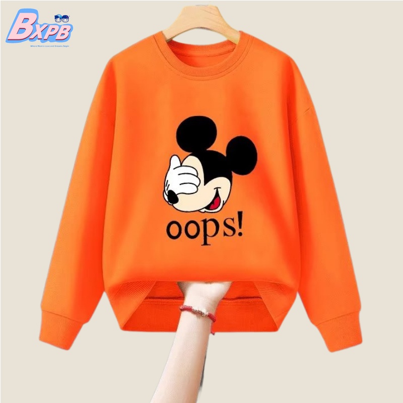 Áo sweater BXPB tay dài cổ tròn in họa tiết chuột Mickey hoạt hình thoải mái thời trang dành cho bé 3-15 tuổi