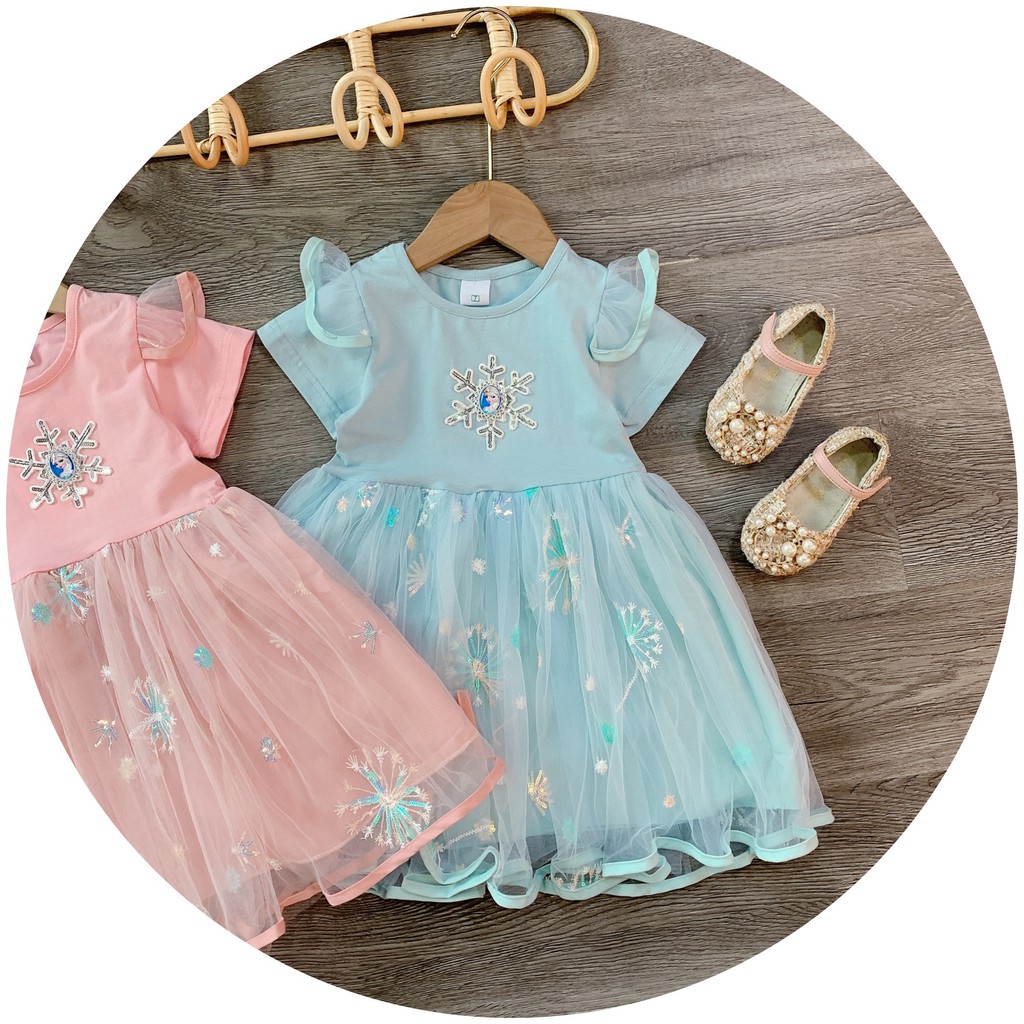 Váy Elsa Bé Gái Công Chúa Tuyết Tà Siêu Bồng Bềnh V04 AGUM MART Siêu Xinh Cho Bé Từ 9-27KG
