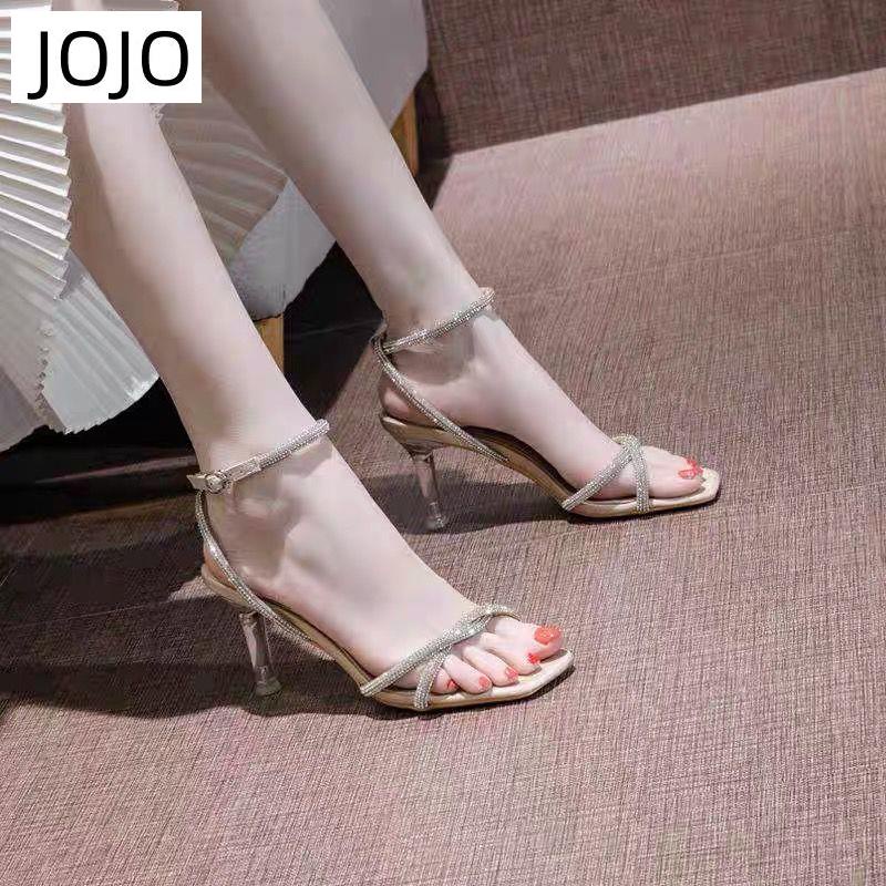 Giày Sandal Cao Gót Hở Ngón Đính Đá Thời Trang Dành Cho Nữ