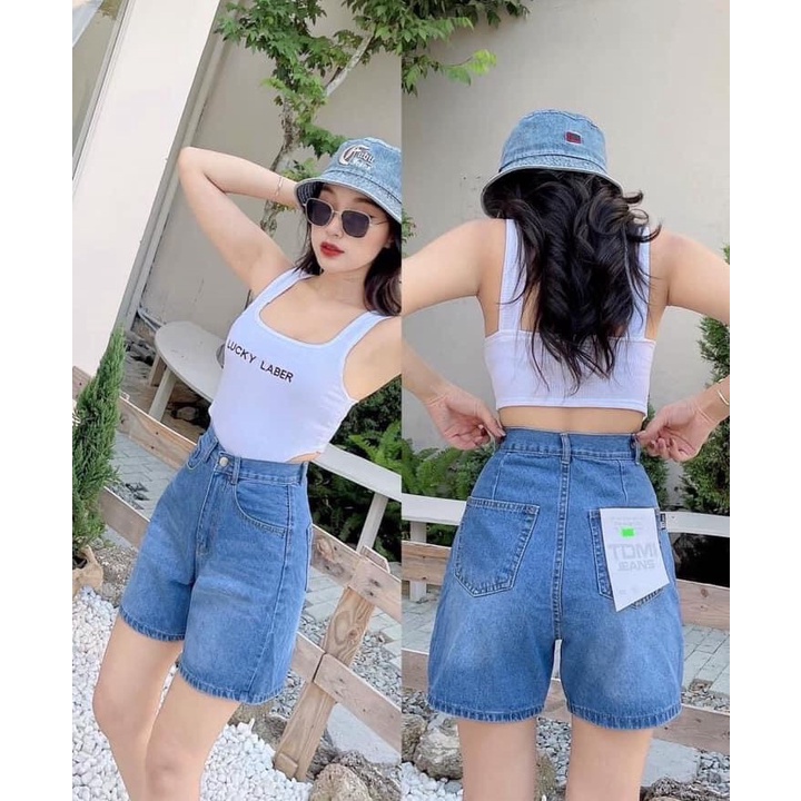 Quần Sọt Jeans Ngố Lửng Ống Rộng Nữ Chất Bò Lưng Cao ULZZANG