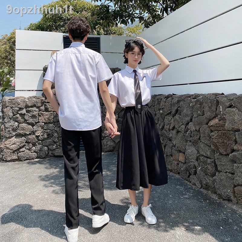váy đầm dáng xoèchân váy dài♈◆Bộ đồ đôi mùa hè áo sơ mi ngắn tay, một quần đồng phục jk Nhật Bản dài và ngắn