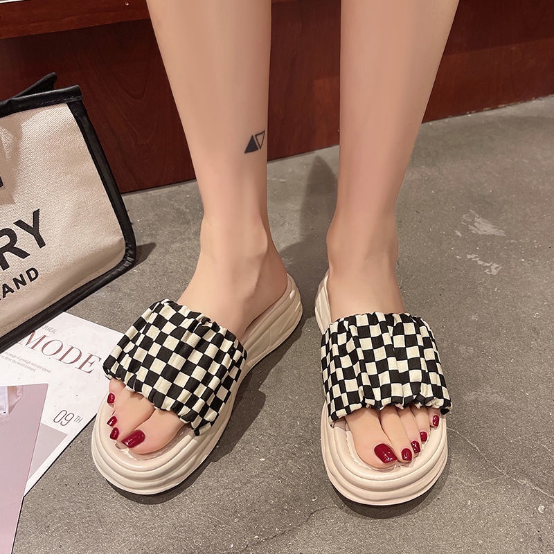 Oeggeo shop Dép Đế Dày Sọc Ca Rô Thời Trang Cho Nữ