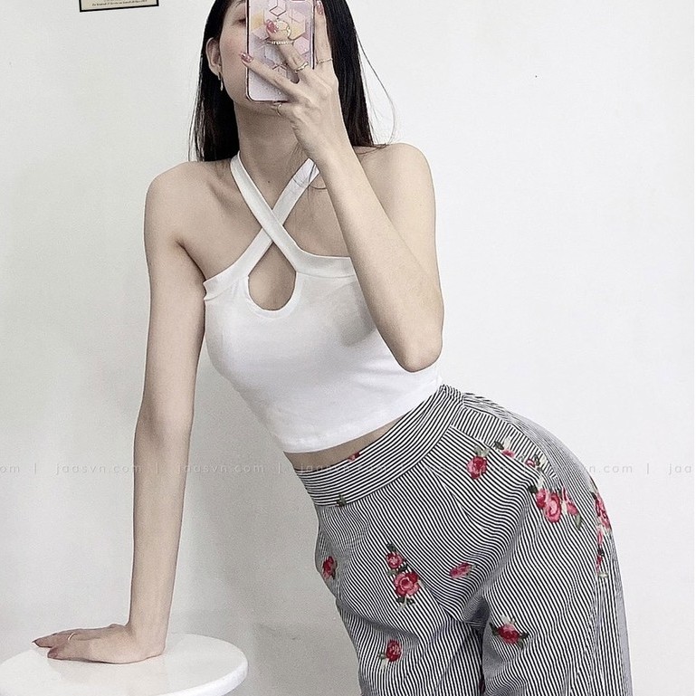 Áo croptop hai dây chéo ngực chất thun co giãn