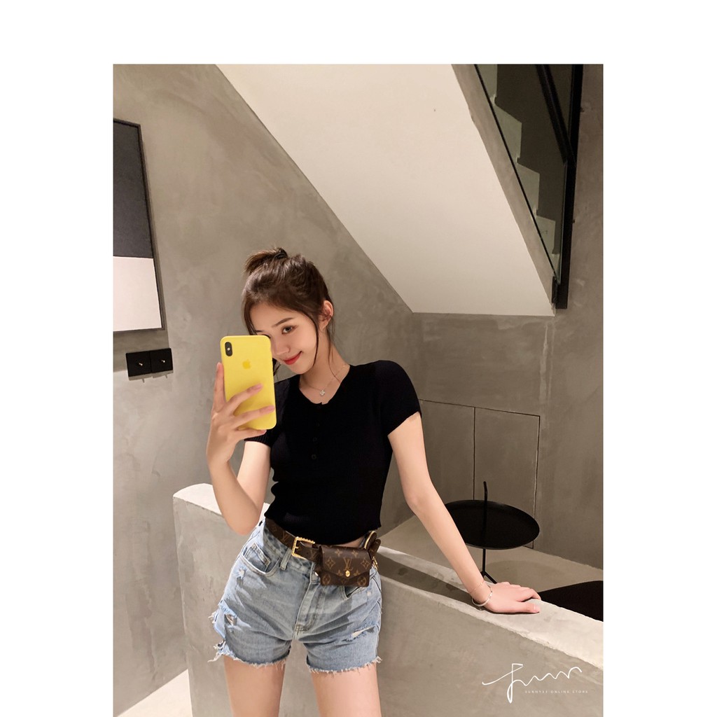 Áo Croptop Dệt Kim Ngắn Tay Chống Nắng Cho Nữ | BigBuy360 - bigbuy360.vn