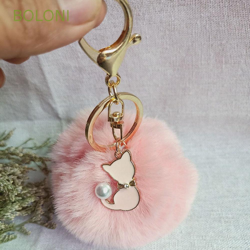 Móc chìa khóa đính banh lông nhân tạo đáng yêu cho nữ