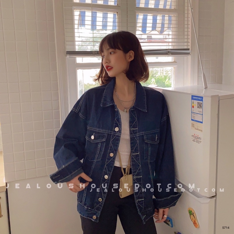 Áo khoác bò, áo khoác denim chỉ trắng 2 túi ngực 5714