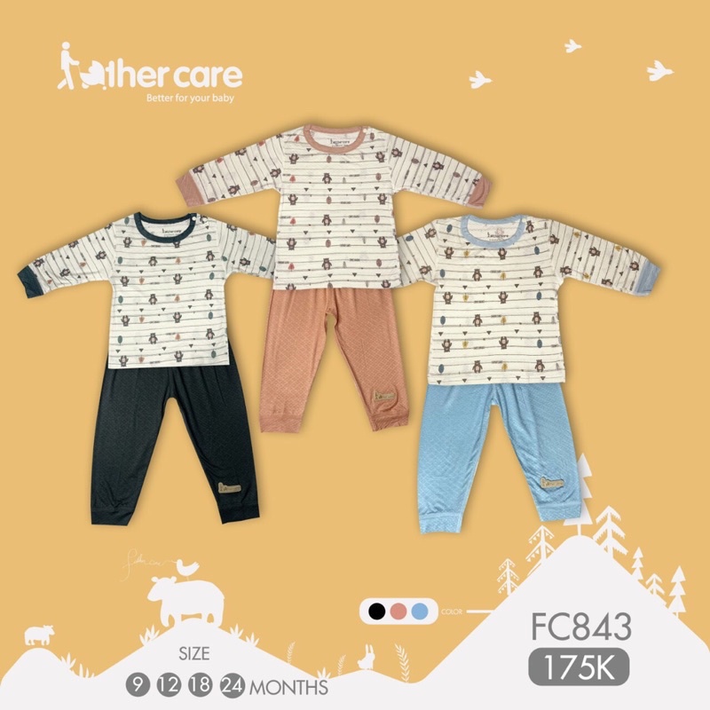 Bộ dài tay Father Care vải sợi bạc hà mềm mát cho bé trai bé gái