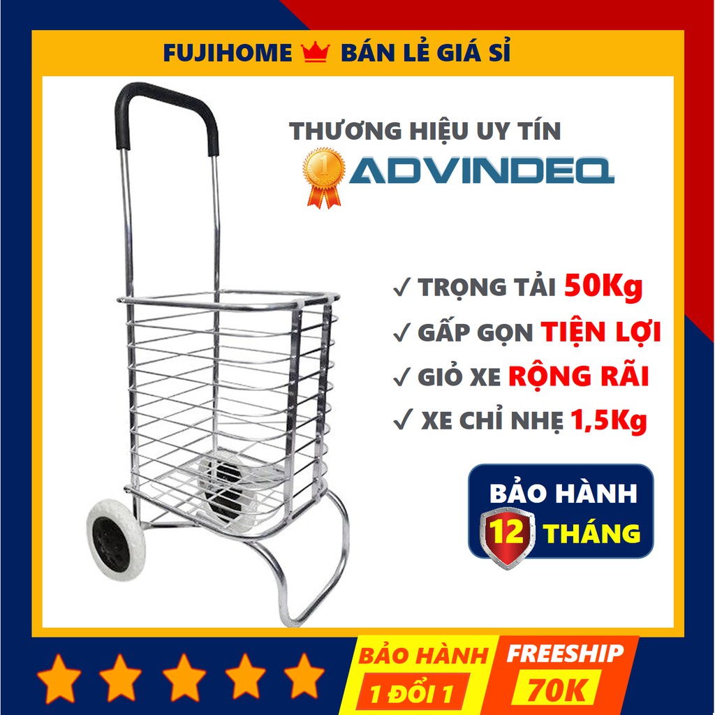 Xe kéo đi chợ gấp gọn 2 bánh ADVINDEQ TL-90C, xe đẩy kéo hàng đi chợ Đài Loan gấp gọn nhẹ mini siêu thị giá rẻ