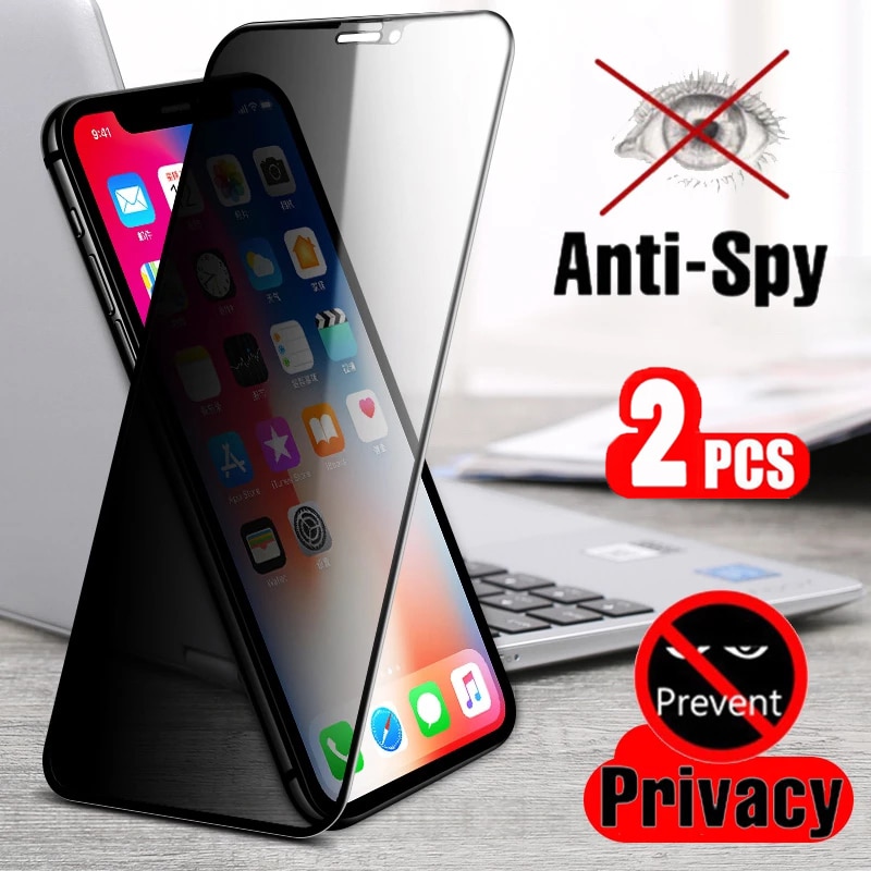 2 chiếc kính cường lực đầy đủ tốt nhất cho iphone12 6s 7 8 x xs max xr iphone 11 pro Chống gián điệp màn hình bảo vệ độ nét cao