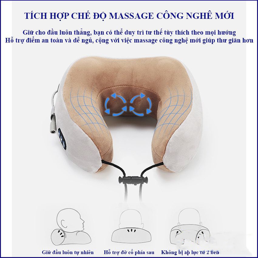 Gối Massage Cổ Vai Gáy Chữ U Đa Chức Năng - Máy Mát Xa Hồng Ngoại Hỗ Trợ Giảm Đau Mỏi Vùng Vai Gáy