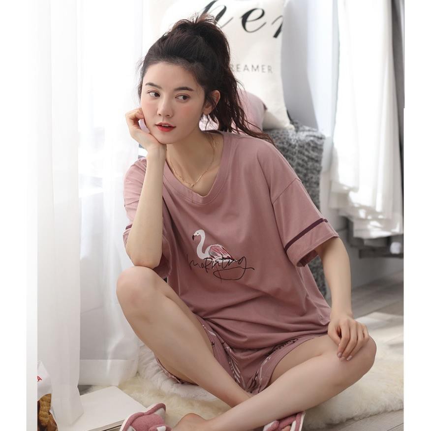 [Mã WABOOM giảm 15% đơn 99k] [XẢ KHO] BỘ ĐỒ NỮ MẶC NHÀ QUẦN CỘC HỌA TIẾT CHIM HỒNG HẠC LC05 | BigBuy360 - bigbuy360.vn