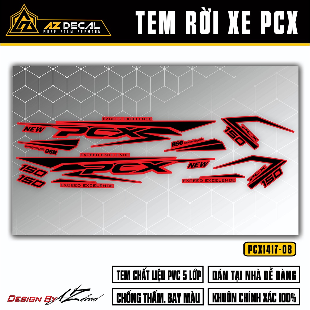 Tem Rời Dán PCX 150 Mẫu Exceed Excellence | PCX-08 | Decal Chế Dán Xe Máy PCX Chống Nước, Bền Màu