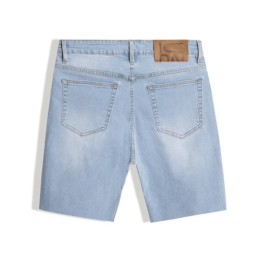 Quần Short Jean Nam ICON DENIM Trơn Rách Gấu Light Blue Wash