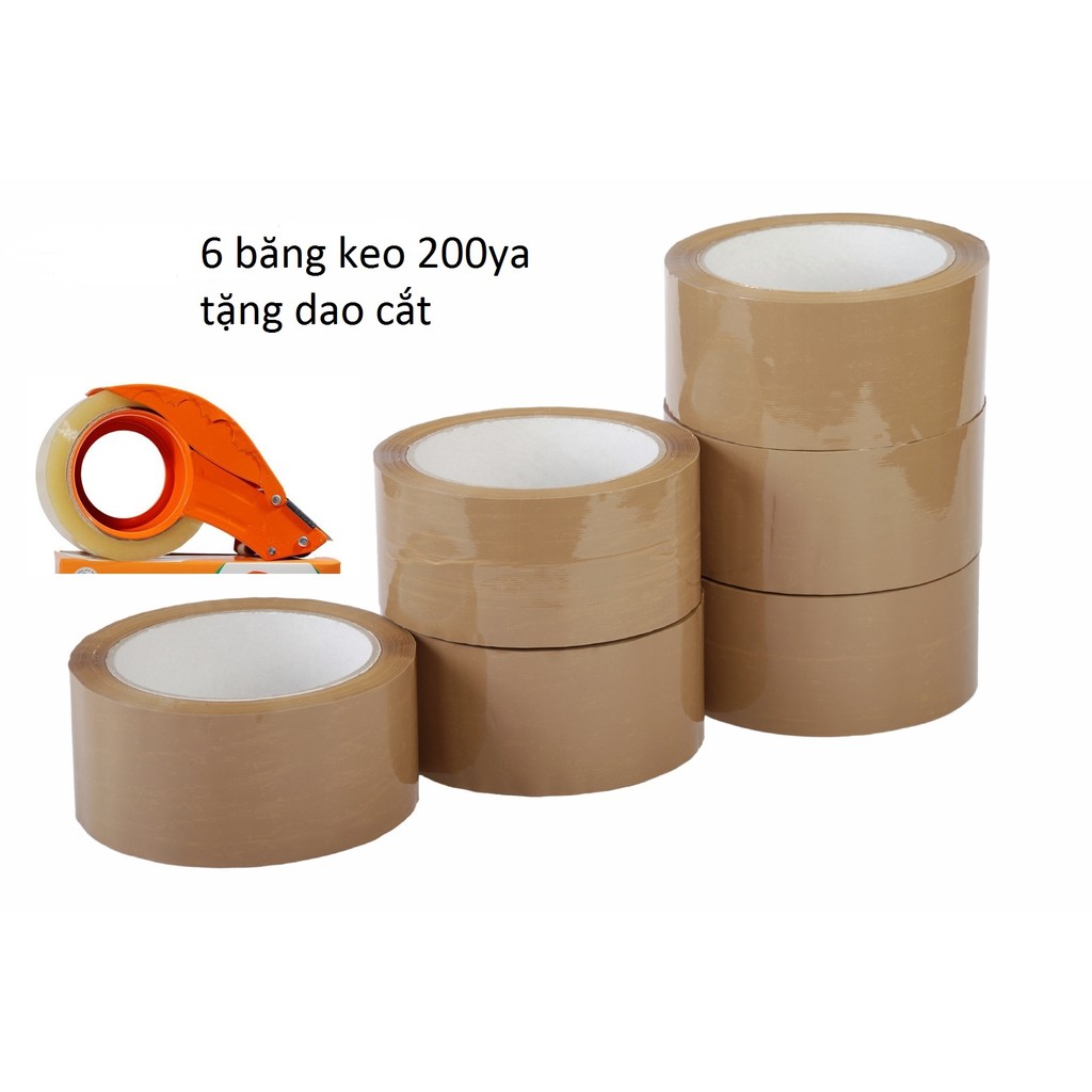 Bộ 6 băng keo 200ya tặng kèm dao cắt