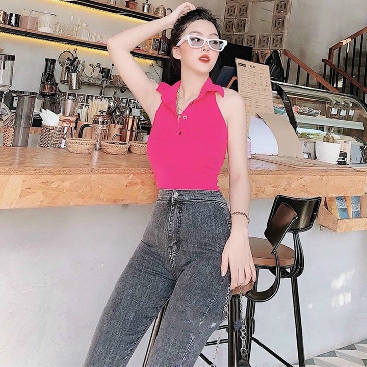 Quần jean nữ lưng cao Ladya chất denim ống đứng trơn đẹp quần bò nữ dáng dài màu đen xanh M40