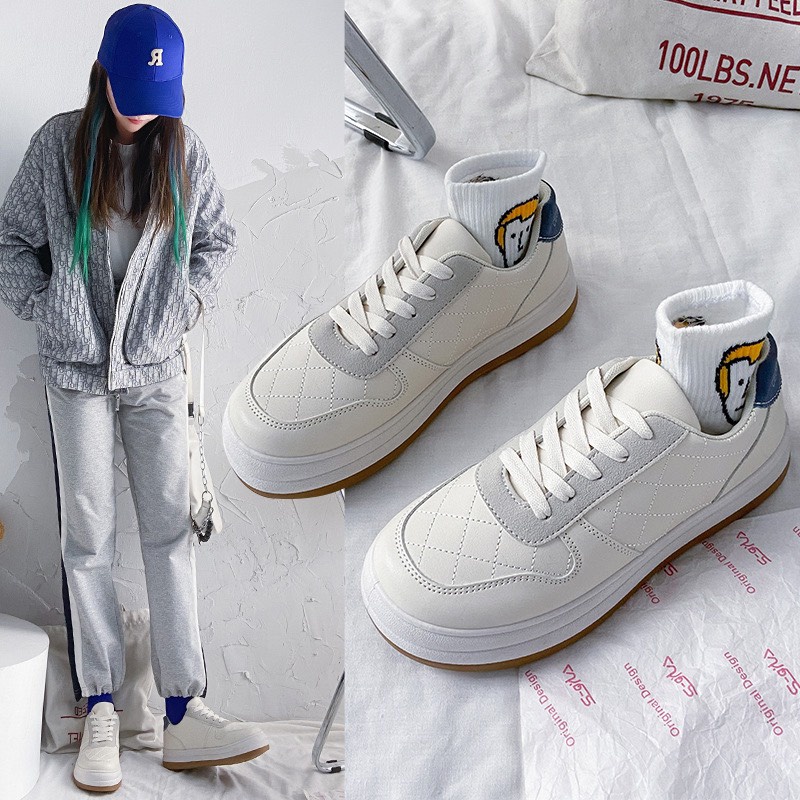 Giày thể thao nữ Ulzzang bánh mì kem đế nâu Giầy sneaker độn đế mũi tròn kiểu dáng basic dễ phối đồ