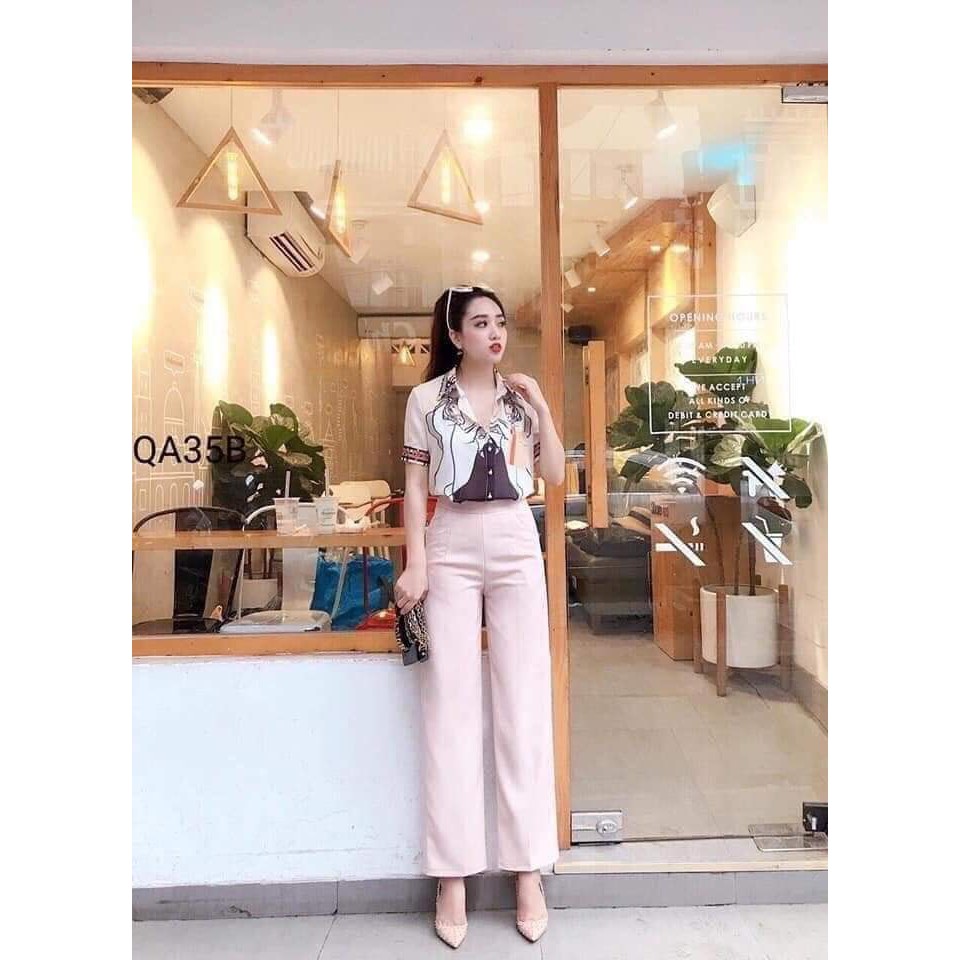 Quần Suông Vintex 💖𝑭𝑹𝑬𝑬𝑺𝑯𝑰𝑷💖Quần Culottes Quần Ống Suông Rộng Cạp Cao 2 Màu Đen Kem