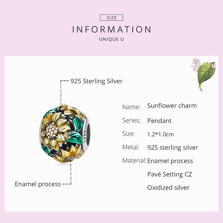 Hạt trang sức Bamoer bằng bạc 925 họa tiết hoa hướng dương