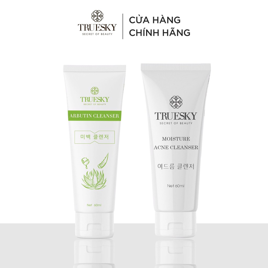 Combo 2 sữa rửa mặt tạo bọt Truesky (sữa rửa mặt nha đam trắng da 60ml + sữa rửa mặt than hoạt tính ngừa mụn 60ml)
