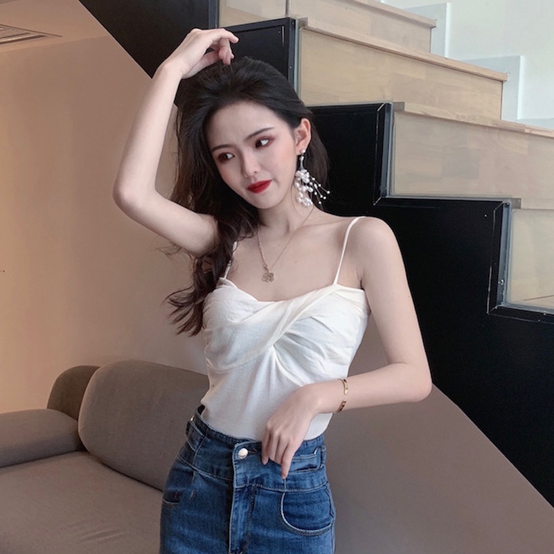 Áo Ống Dệt Kim Thiết Kế Chéo Dây Phong Cách Hàn Quốc Cổ Điển Thời Trang Mới 2022 Dành Cho Nữ