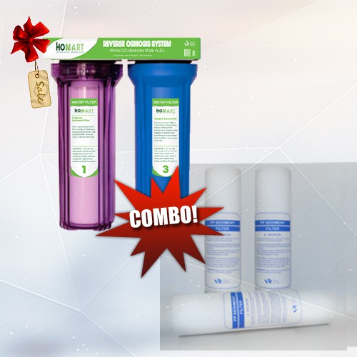 COMBO Bộ lọc nước sinh hoạt 2 cấp 20C3  và Bộ 3 lõi lọc nước số 1 PPF 10INCH