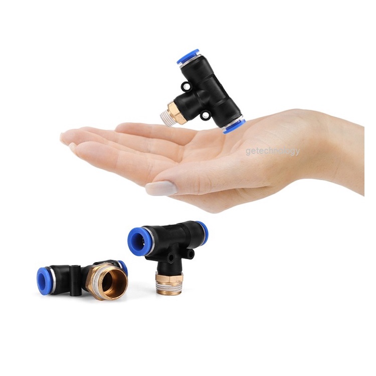 Đầu nối khí nén chữ T ren ngoài PB, cút nối PB chữ T có ren ngoài, cút nối nhanh chữ T PB4 PB6 PB8 PB10 PB12 PB16