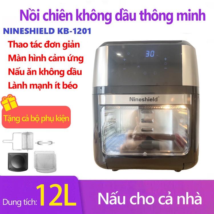 [Mã ELHADEV giảm 4% đơn 300K] NỒI CHIÊN KHÔNG DẦU NINESHIELD 12L KB-1201 ĐIỆN TỬ CÔNG SUẤT 1800W