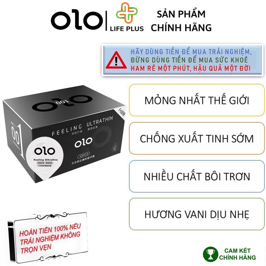 Bao cao su Siêu Mỏng OLO Feeling Ultrathin Tăng Thời Gian QH Nhiều Gel Hộp 10 bcs - Tặng Bao Cao Su LP01-Life Plus Store