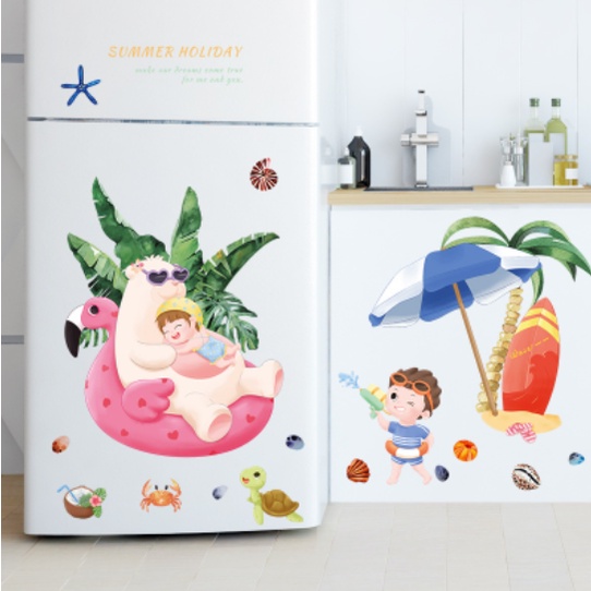 Decal trang trí tường - Đi biển cùng gấu trắng