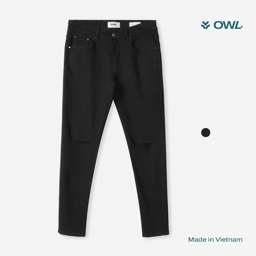 OWL BRAND® Quần Jeans Đen Dài Rách Gối Skinny Fit - OWL220520