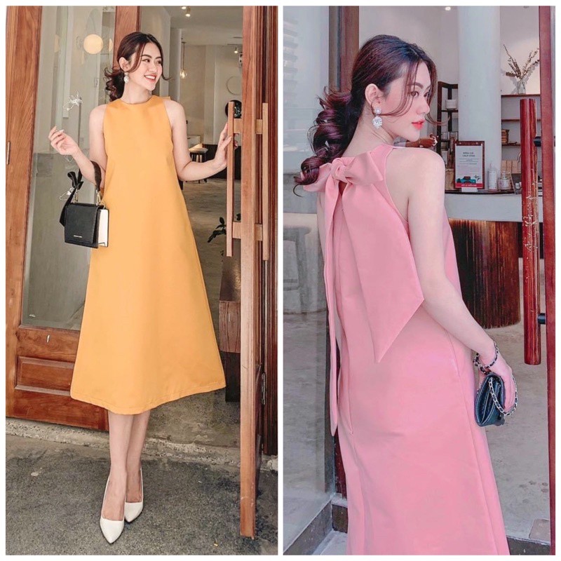 Đầm váy freesize suông sát nách nơ sau 2 màu
