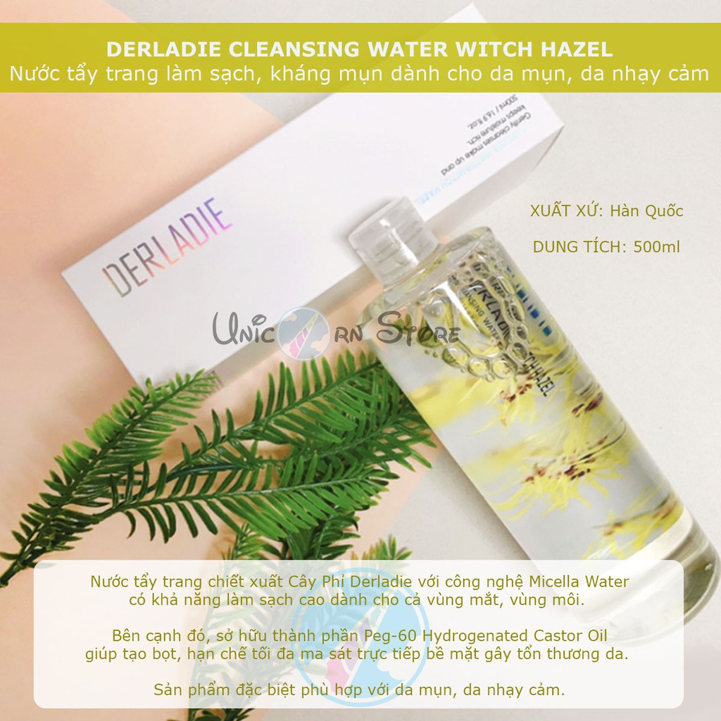 Nước Tẩy Trang Cây Phỉ Derladie Cleansing Water Witch Hazel