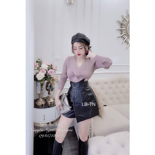 Quần váy da vạt lệch hàng QC