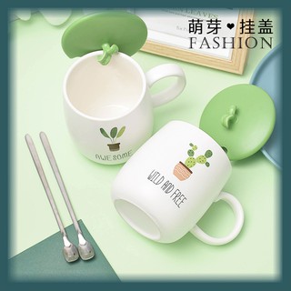 Ly sứ uống nước có nắp đậy hình cây muỗng sáng tạo