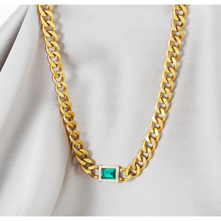 Dây chuyền titan kiểu xích 10ly mặt vuông đính đá xanh siêu đẹp, bền màu, hợp thời trang