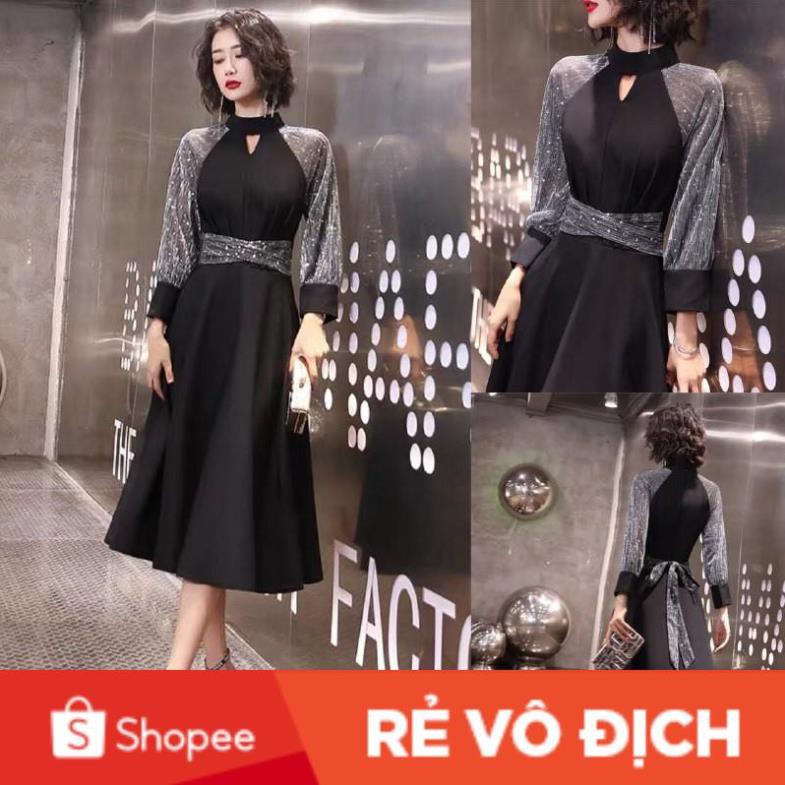 Đầm đen umi phối lưới V1311 đính kim tuyến Mie Design kèm ảnh thật