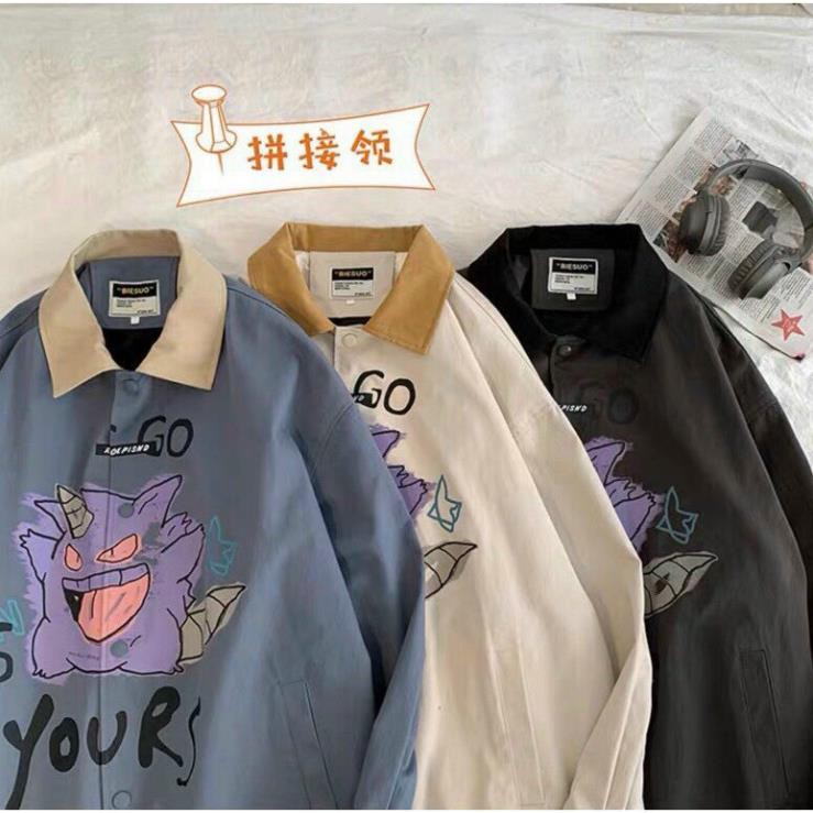 Áo Khoác Kaki nam nữ và cặp đôi LOKI SHOP Chống Nắng Có 3 Màu, Unisex Form Rộng in hình Poke Jacket Ulzzang | BigBuy360 - bigbuy360.vn