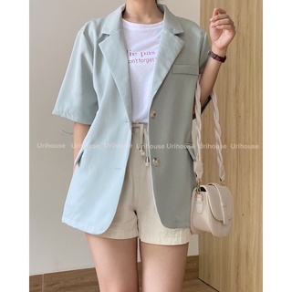 Áo blazer ngắn tay form rộng màu xanh mint công sở Hàn quốc