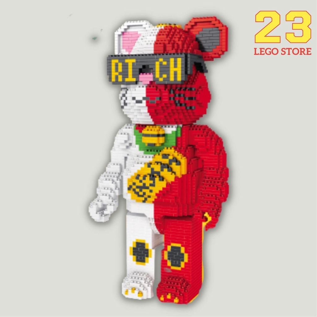 Bộ đồ chơi lắp ghép gấu BearBrick Robot và BearBrick Rick may mắn cao 31cm hãng YKO