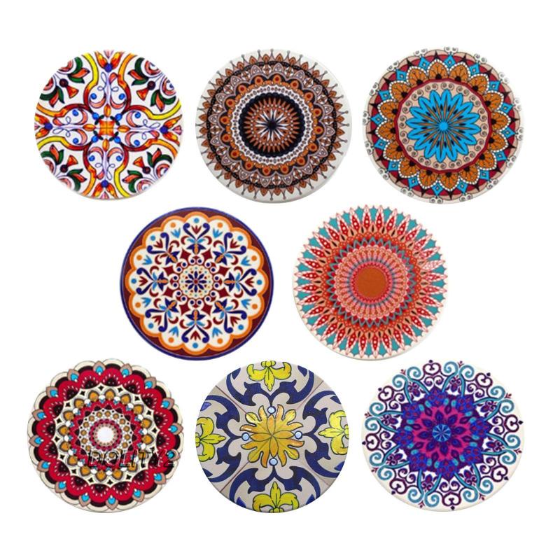 Bộ 8 đế lót ly hình tròn bằng sứ + giá đỡ tiện dụng cho nhà bếp