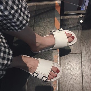 Dép quai ngang ULzzang dép nữ 2 quai đính dép trơn chấm bi hàn quốc M2139
