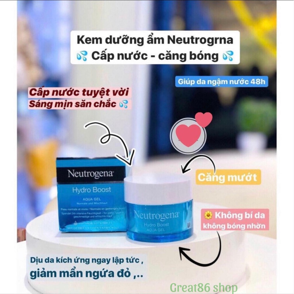 Kem dưỡng ẩm great86 kem dưỡng Neutrogena dưỡng ẩm cấp nước phù hợp mọi loại da 50g Aqua gel Water gel