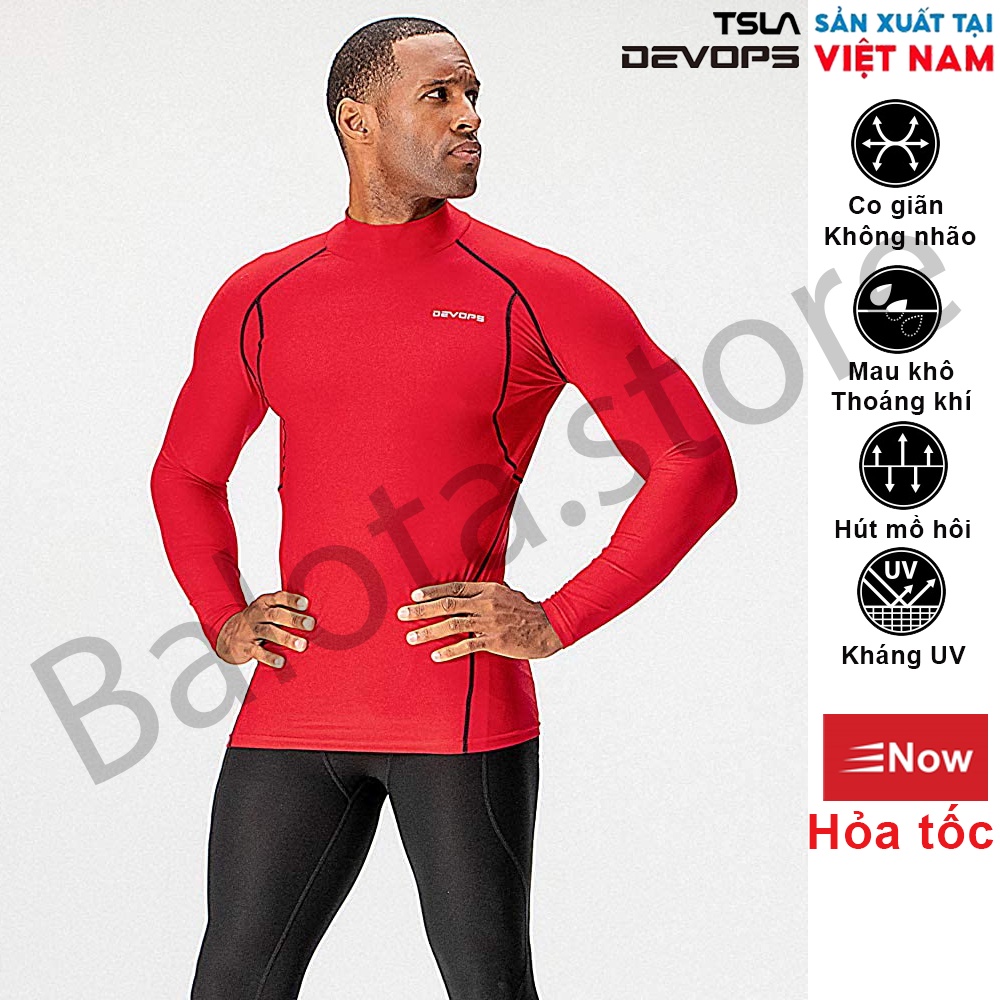 Áo thun dài tay nam Devops cổ 3 phân form ôm body chất co giãn lót giữ nhiệt đá bóng rổ tập gym bơi thể thao chống UV | BigBuy360 - bigbuy360.vn